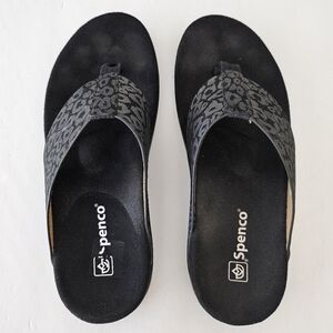 spenco new port sandals 8w black chretah flip flop arch support